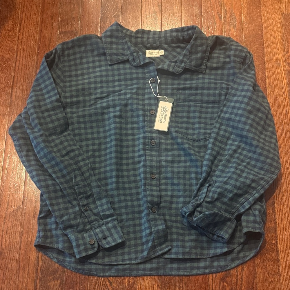 Alpine Design Navy and Green Flannel Checkered Shirt